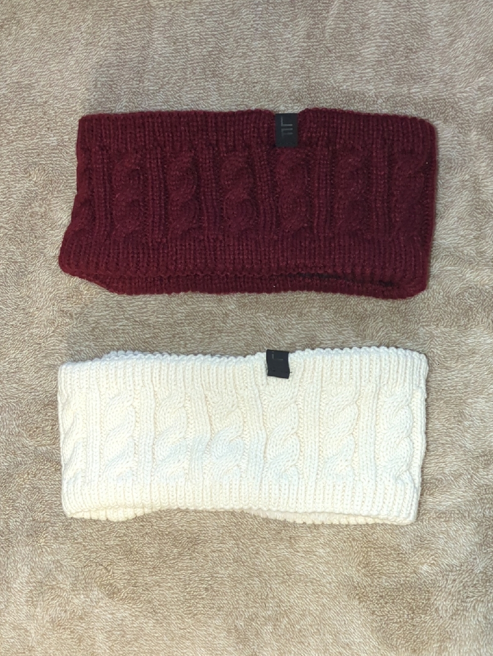 London Fog Cable Knit Headbands in Burgundy and Cream